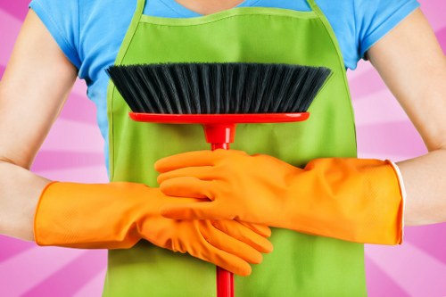 Professional cleaning team working in a TW9 retail space